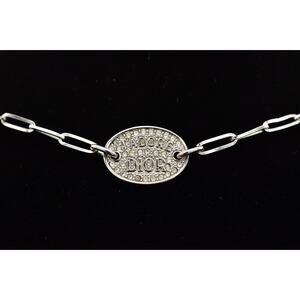 Christian Dior Vintage Choker Logo Necklace Crystal Jadore ID Tag Signed Y2K